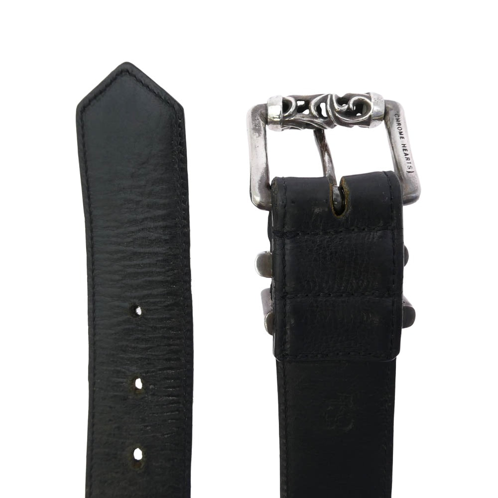 CHROME HEARTS クロムハーツ（原本無） 3PC ROLLER ローラーバックル レザー ベルト 34インチ ブラック系 シルバー系 34【中古】