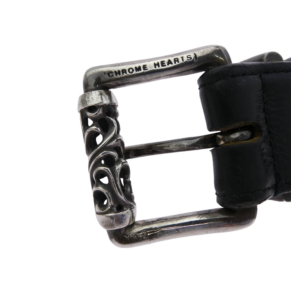 CHROME HEARTS クロムハーツ（原本無） 3PC ROLLER ローラーバックル レザー ベルト 34インチ ブラック系 シルバー系 34【中古】