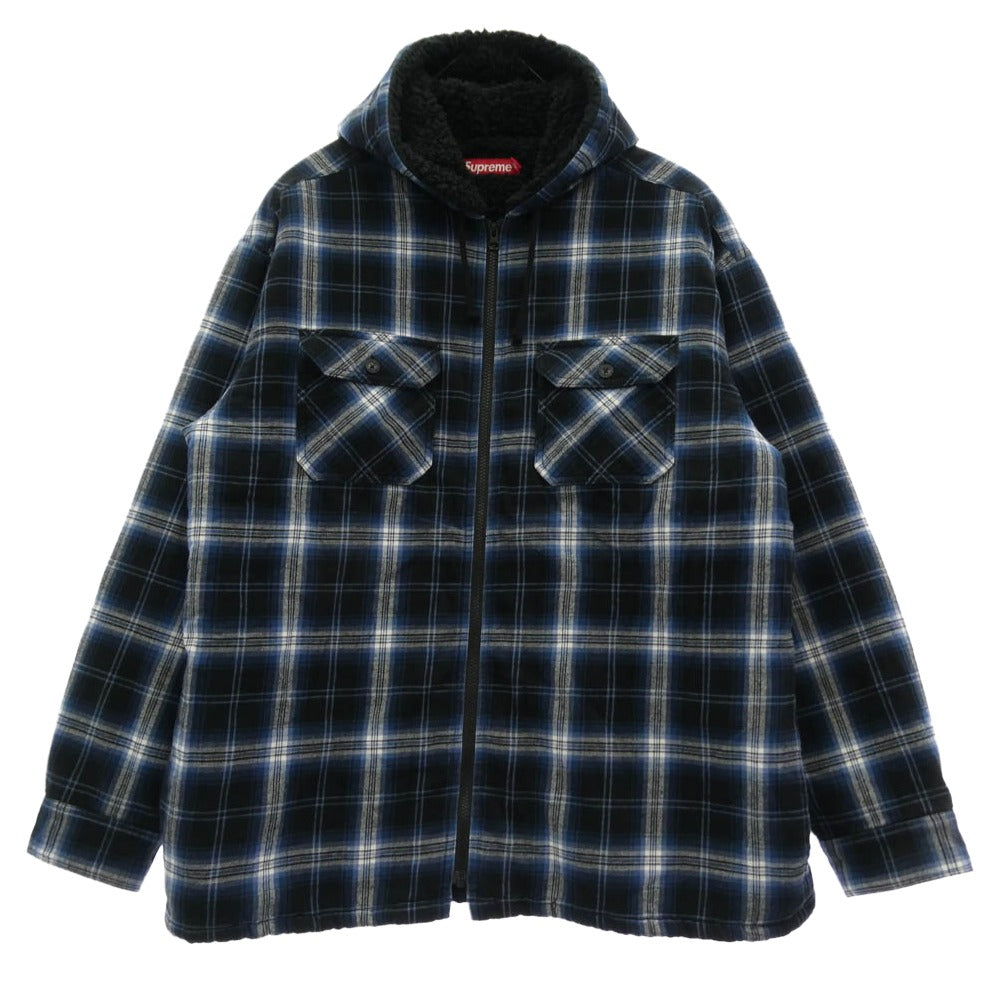 Supreme シュプリーム 25AW Lined Zip Up Hooded Flannel Shirt ラインド ジップ アップ フード フランネル シャツ フーディー パーカー ブラック系 ブルー系 XL【中古】