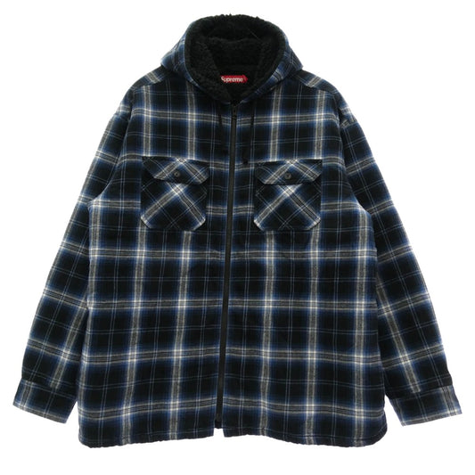 Supreme シュプリーム 25AW Lined Zip Up Hooded Flannel Shirt ラインド ジップ アップ フード フランネル シャツ フーディー パーカー ブラック系 ブルー系 XL【中古】