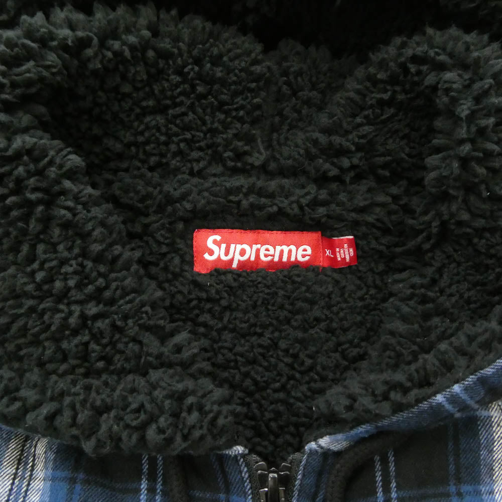 Supreme シュプリーム 25AW Lined Zip Up Hooded Flannel Shirt ラインド ジップ アップ フード フランネル シャツ フーディー パーカー ブラック系 ブルー系 XL【中古】