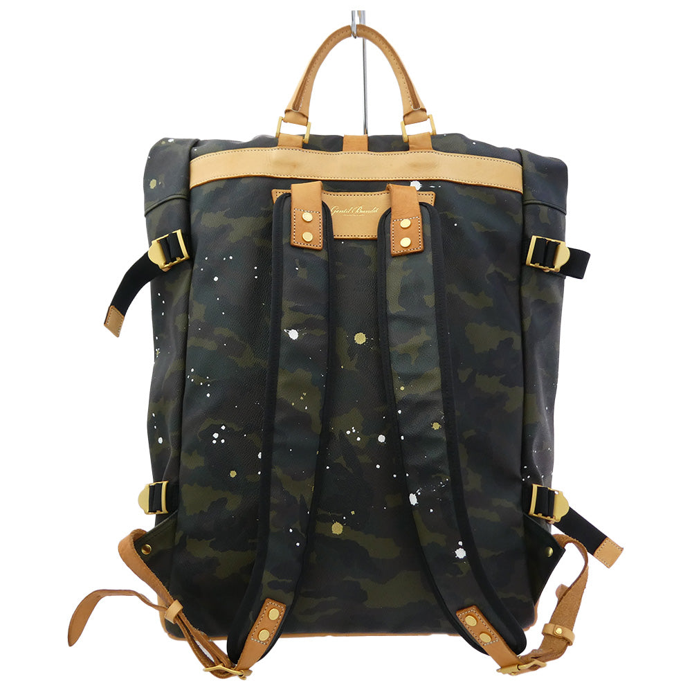 ジャンティバンティ カモフラ レザー ペイント リュック バックパック バッグ カーキ系 ブラウン系【中古】