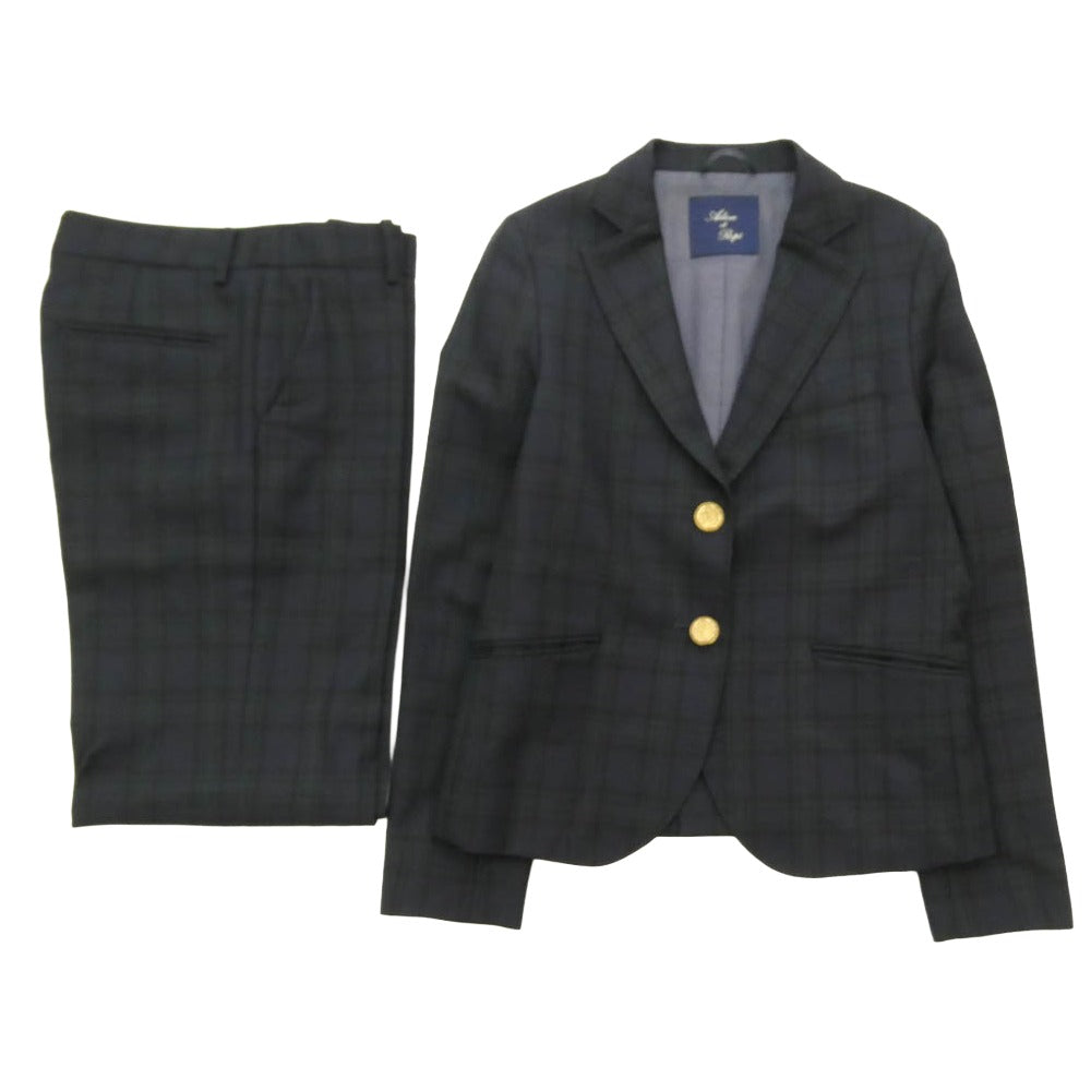 Adam et Rope' アダムエロペ ブラックウォッチ 2B ジャケット パンツ セットアップ ダークグレー系 ダークネイビー系 36【中古】
