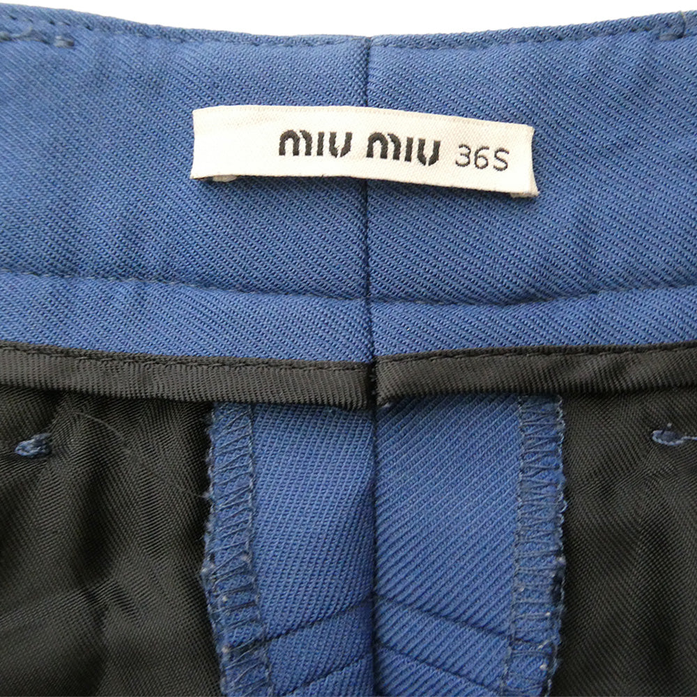 MIUMIU ミュウミュウ ウール混 裾ジップ テーパード スラックス パンツ ブルー系 36S【中古】