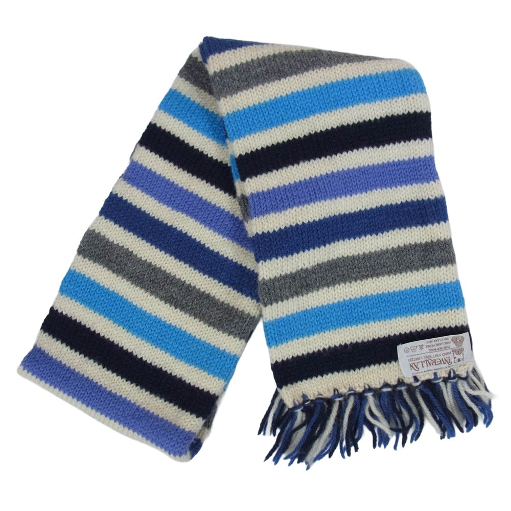 INVERALLAN インバーアラン 茶タグ ウール ボーダー マフラー ブルー系【中古】