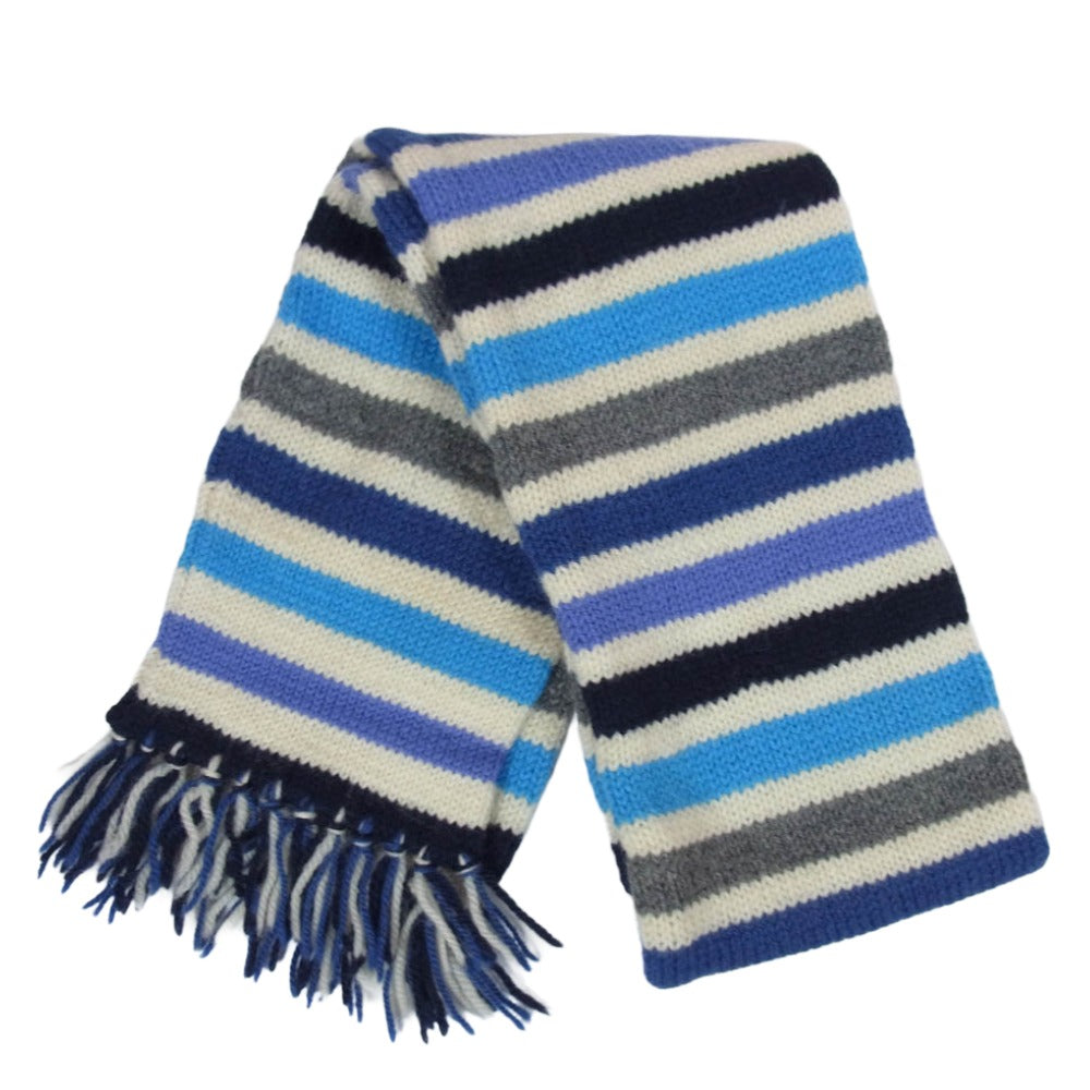 INVERALLAN インバーアラン 茶タグ ウール ボーダー マフラー ブルー系【中古】