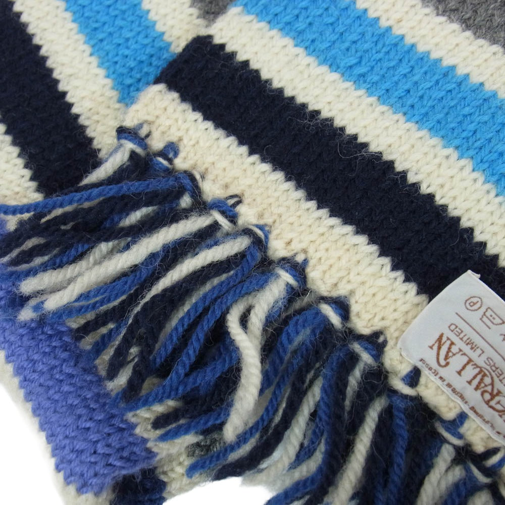 INVERALLAN インバーアラン 茶タグ ウール ボーダー マフラー ブルー系【中古】