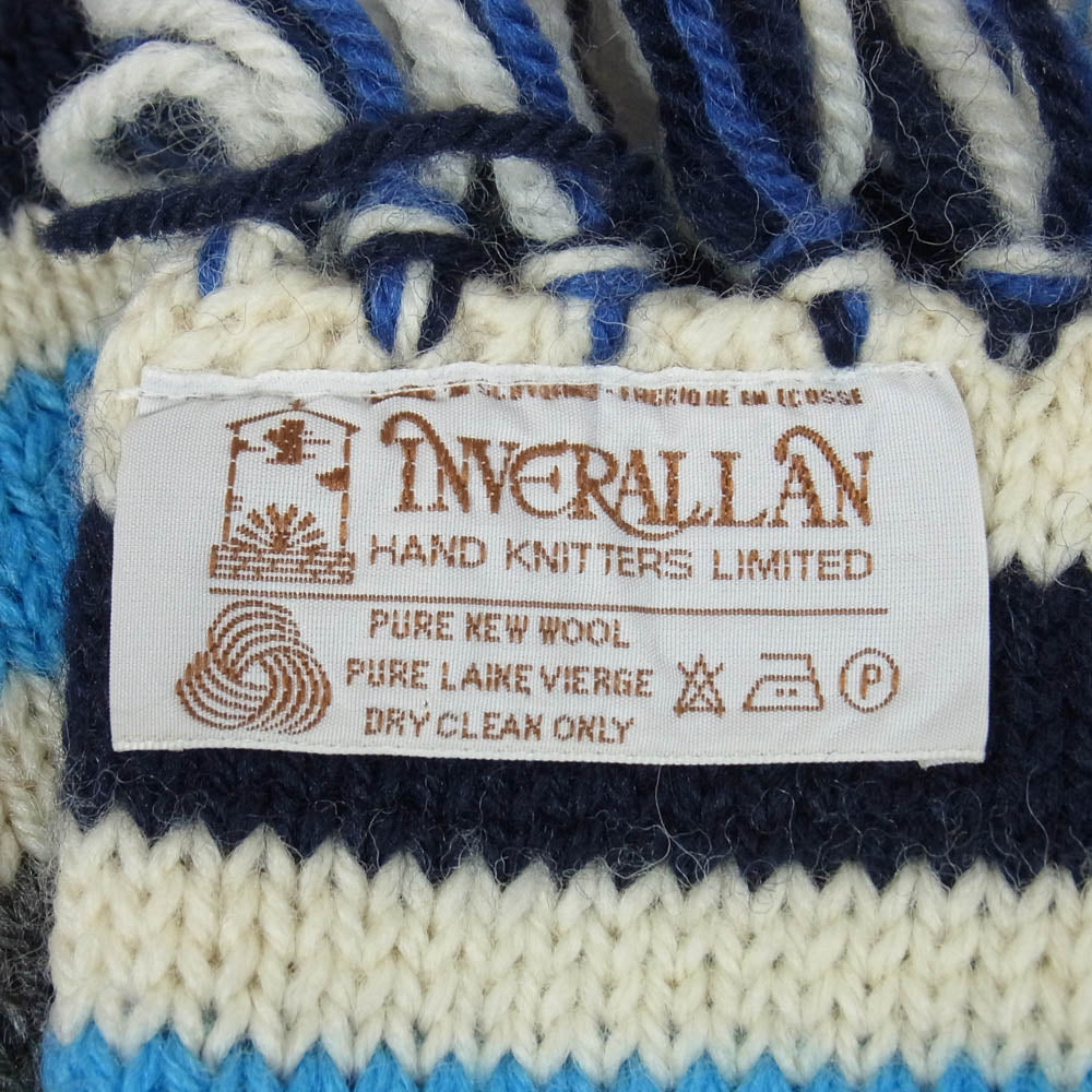 INVERALLAN インバーアラン 茶タグ ウール ボーダー マフラー ブルー系【中古】