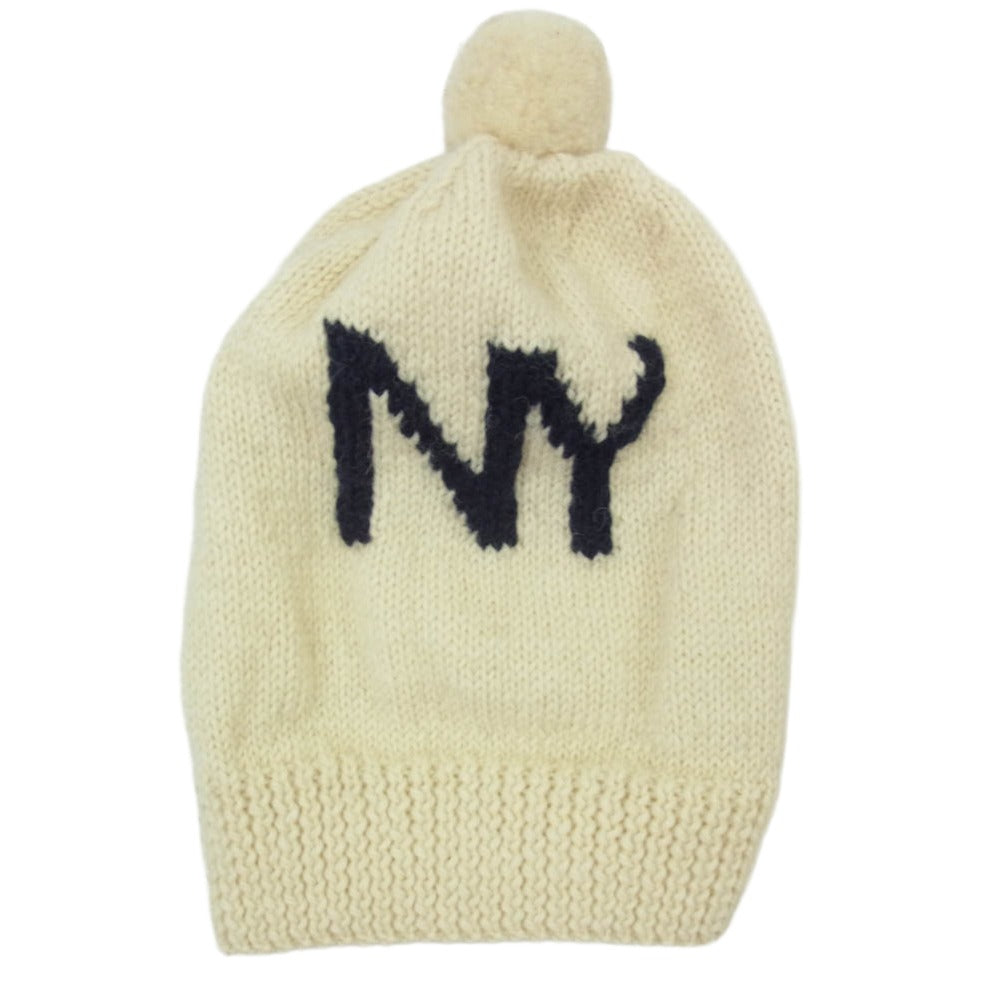 INVERALLAN インバーアラン 茶タグ ボンボン ニット キャップ NY オフホワイト系【中古】