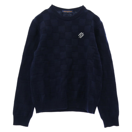 LOUIS VUITTON ルイ・ヴィトン 24SS HQN69W PEARL SIGNATURE DAMIER CREWNECK SWEATER パール シグネチャー ダミエ クルーネック ニット セーター ネイビー系 M【極上美品】【中古】