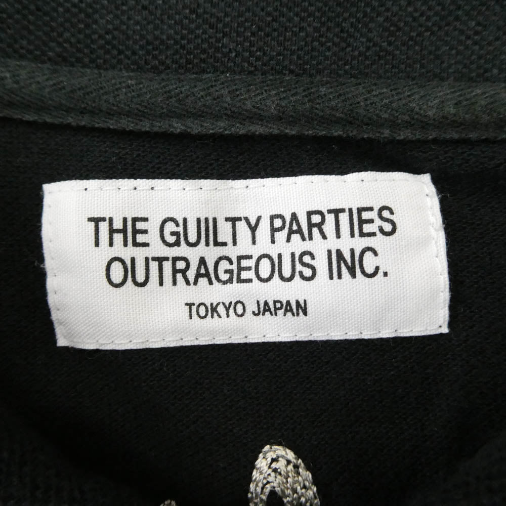 ワコマリア ギルティパーティ 半袖 ニットポロシャツ ロゴ刺繍 アラビア 黒 WACKO MARIA ワコマリア the guilty parties バックロゴ 七分丈