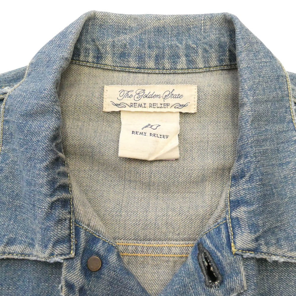 REMI RELIEF レミレリーフ 1st Type Denim Tracker Jacket ヴィンテージ加工 ファーストタイプ デニム トラッカー ジャケット インディゴブルー系 M【中古】