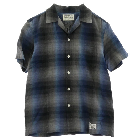 WACKO MARIA ワコマリア OMBRE CHECK OPEN COLLAR SHIRT オンブレチェック 半袖 シャツ ネイビー系 ブラック系 M【中古】