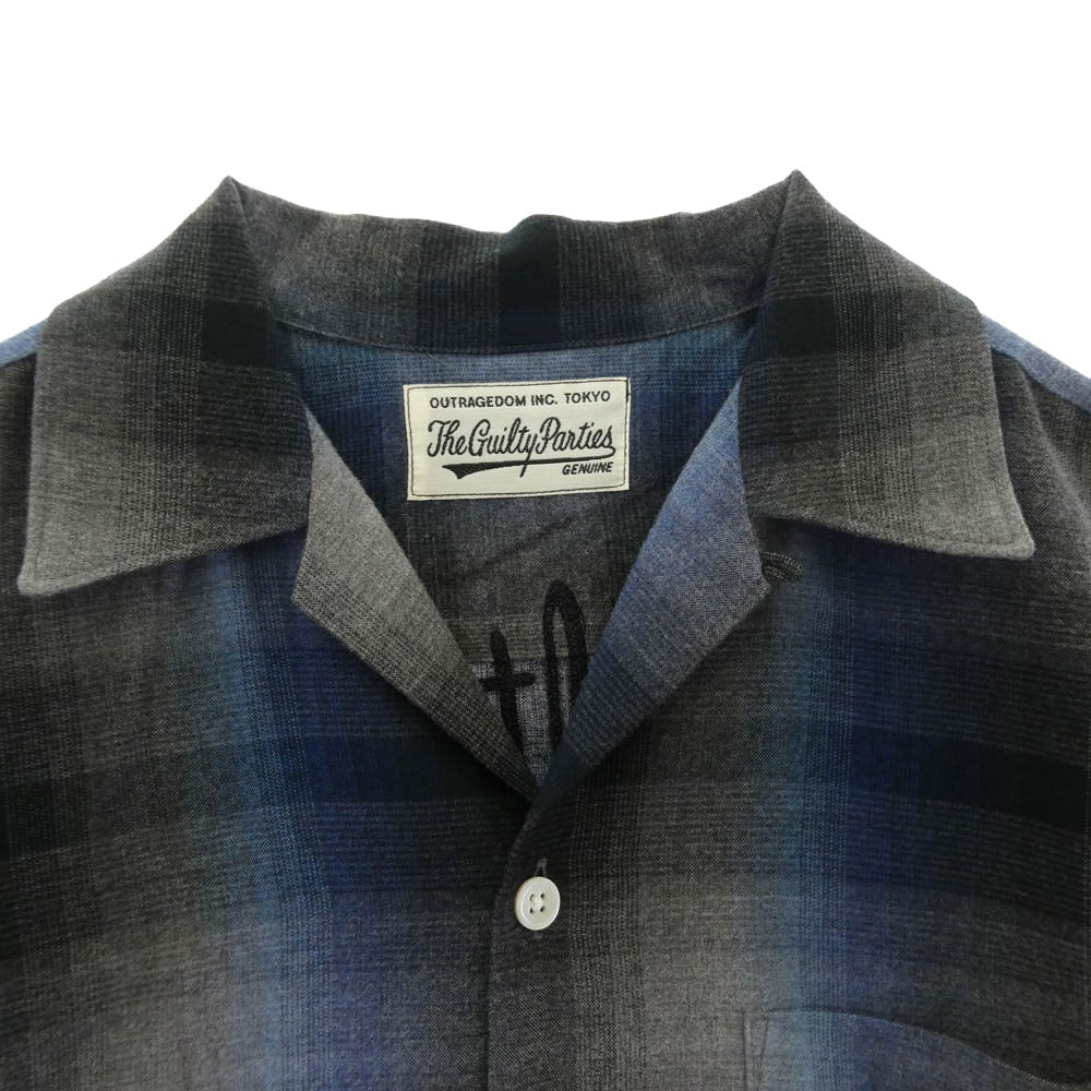 WACKO MARIA ワコマリア OMBRE CHECK OPEN COLLAR SHIRT オンブレチェック 半袖 シャツ ネイビー系 ブラック系 M【中古】