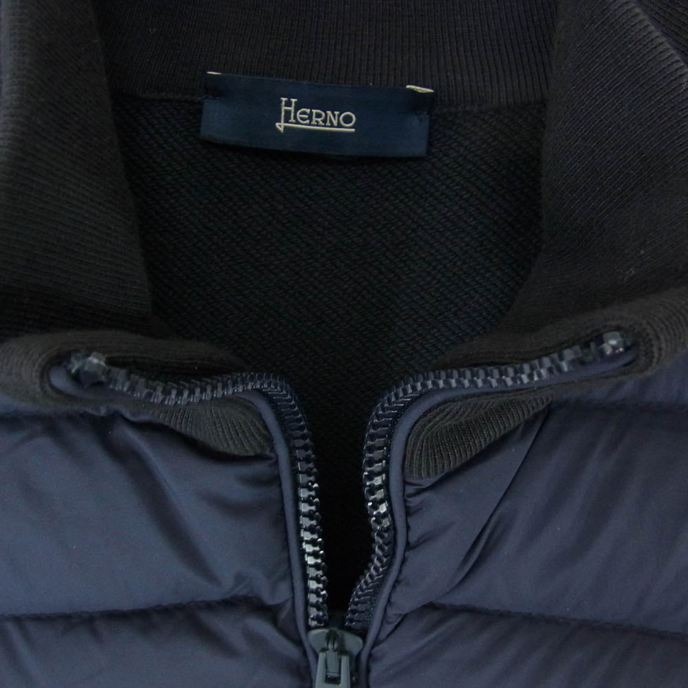 Herno ヘルノ JP000111U-52075-9200 ヘルノ ハイブリッド ブルゾン スウェットジャージー ダウン ロゴ ネイビー系 46【中古】