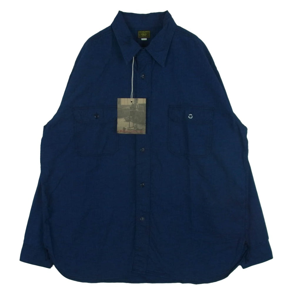 ワーカーズ DELUXE SHIRT OPEN FRONT デラックス 長袖 シャツ オープンフロント ネイビー系 Beta Chambray 16【美品】【中古】