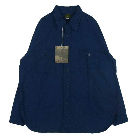 ワーカーズ DELUXE SHIRT OPEN FRONT デラックス 長袖 シャツ オープンフロント ネイビー系 Beta Chambray 16【美品】【中古】