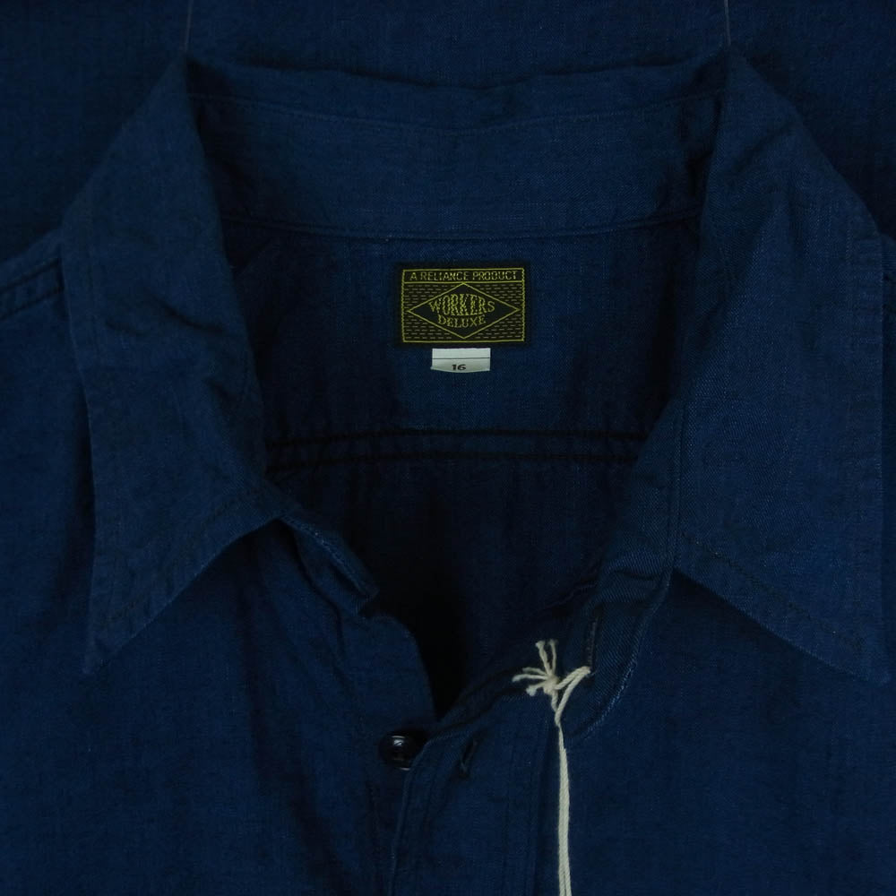 ワーカーズ DELUXE SHIRT OPEN FRONT デラックス 長袖 シャツ オープンフロント ネイビー系 Beta Chambray 16【美品】【中古】