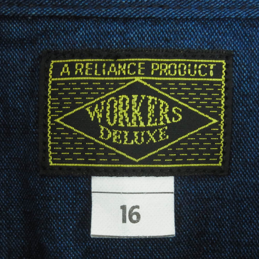 ワーカーズ DELUXE SHIRT OPEN FRONT デラックス 長袖 シャツ オープンフロント ネイビー系 Beta Chambray 16【美品】【中古】