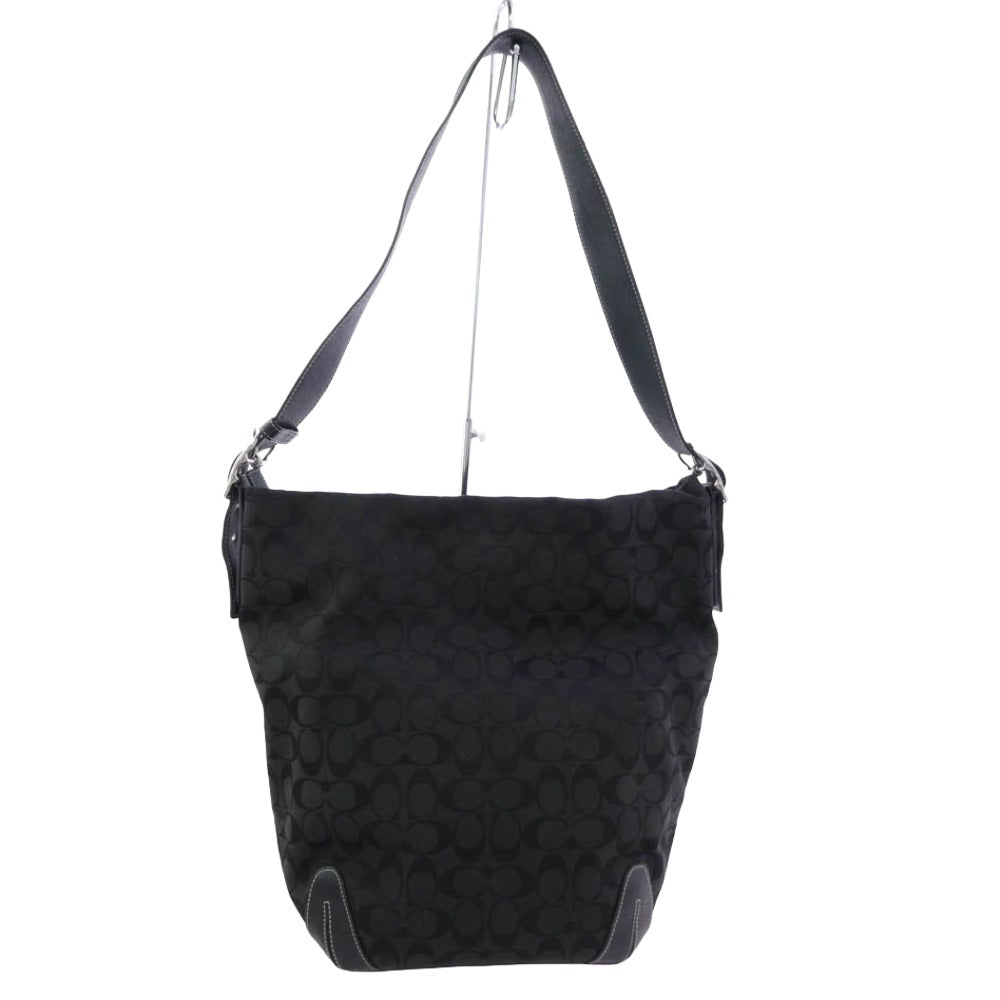 COACH コーチ 6083 シグネチャー キャンバス レザー ショルダー バッグ ブラック系【中古】