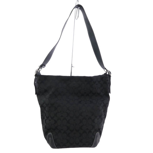 COACH コーチ 6083 シグネチャー キャンバス レザー ショルダー バッグ ブラック系【中古】