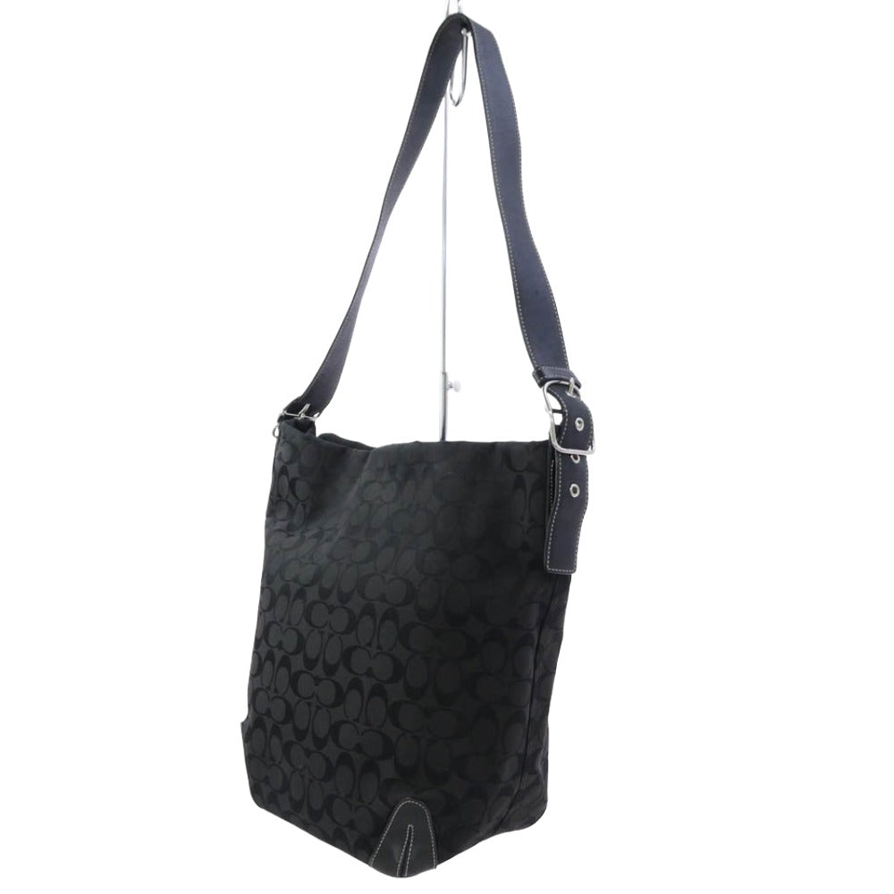 COACH コーチ 6083 シグネチャー キャンバス レザー ショルダー バッグ ブラック系【中古】