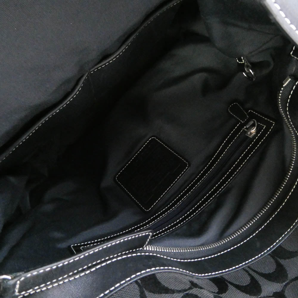 COACH コーチ 6083 シグネチャー キャンバス レザー ショルダー バッグ ブラック系【中古】