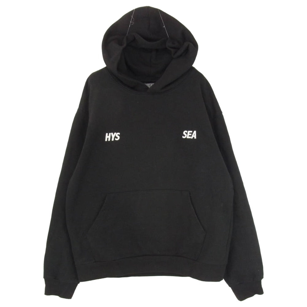HYSTERIC GLAMOUR ヒステリックグラマー WDS-C-HYS 23-AP-Q1-16 × WIND AND SEA ウィンダンシー HYS WDS ロゴ刺繍 バック HYS SEA ワッペン フーディ プルオーバー スウェット パーカー ブラック系 XL【中古】