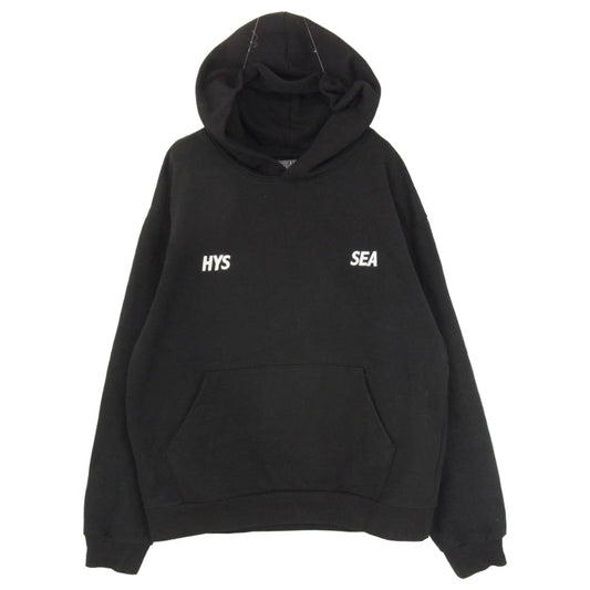 HYSTERIC GLAMOUR ヒステリックグラマー WDS-C-HYS 23-AP-Q1-16 × WIND AND SEA ウィンダンシー HYS WDS ロゴ刺繍 バック HYS SEA ワッペン フーディ プルオーバー スウェット パーカー ブラック系 XL【中古】
