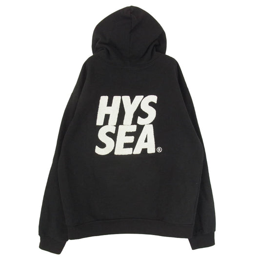 HYSTERIC GLAMOUR ヒステリックグラマー WDS-C-HYS 23-AP-Q1-16 × WIND AND SEA ウィンダンシー HYS WDS ロゴ刺繍 バック HYS SEA ワッペン フーディ プルオーバー スウェット パーカー ブラック系 XL【中古】