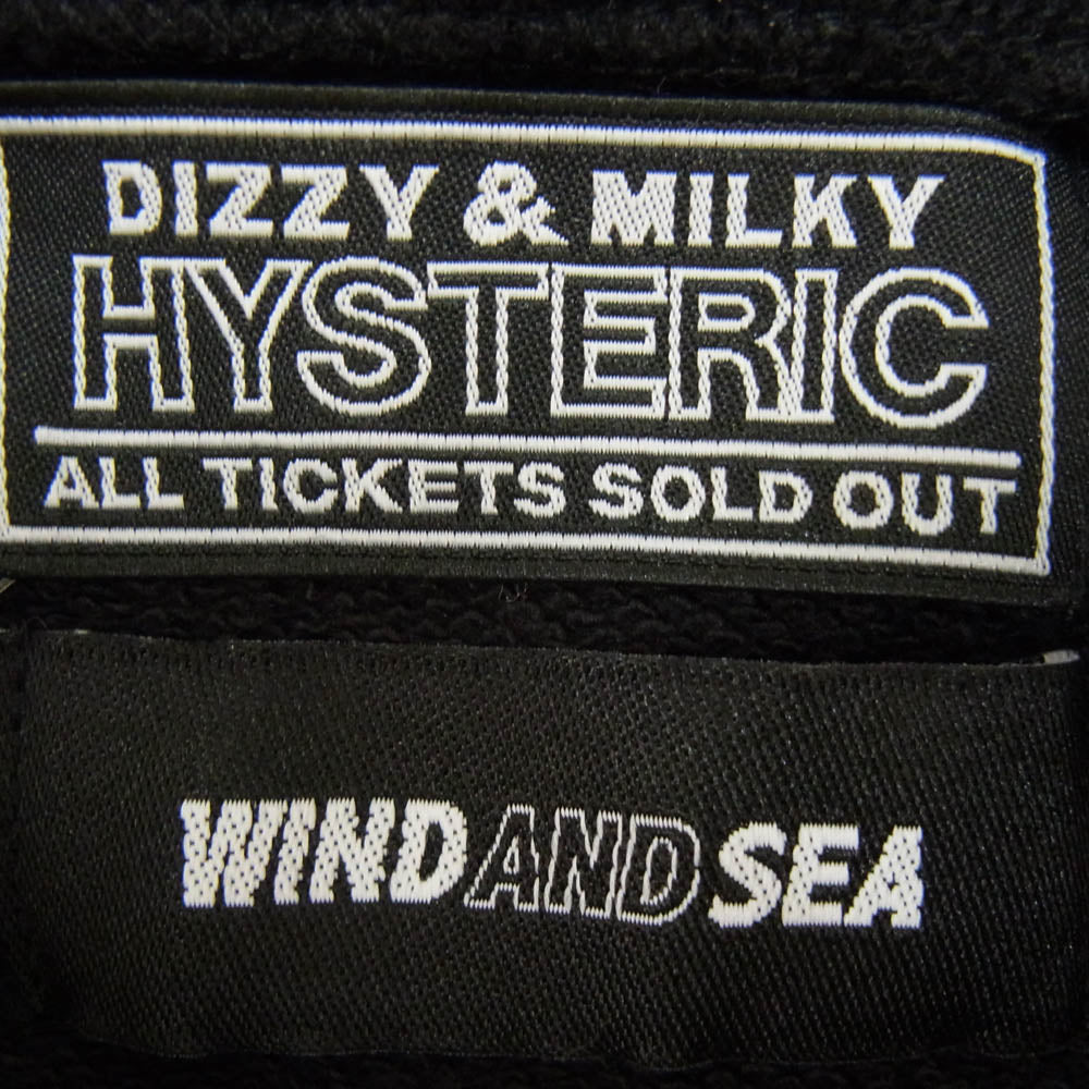 HYSTERIC GLAMOUR ヒステリックグラマー WDS-C-HYS 23-AP-Q1-16 × WIND AND SEA ウィンダンシー HYS WDS ロゴ刺繍 バック HYS SEA ワッペン フーディ プルオーバー スウェット パーカー ブラック系 XL【中古】