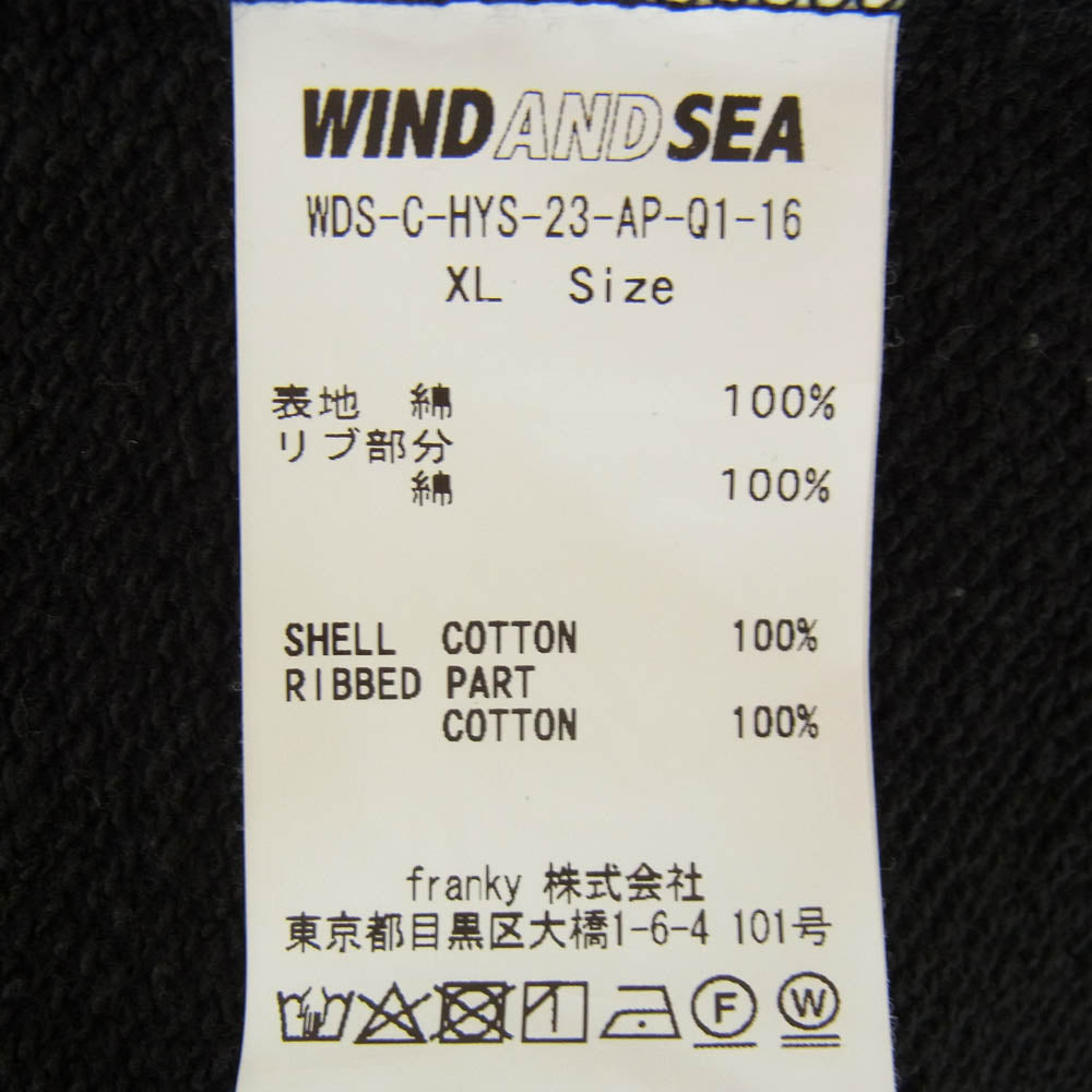 HYSTERIC GLAMOUR ヒステリックグラマー WDS-C-HYS 23-AP-Q1-16 × WIND AND SEA ウィンダンシー HYS WDS ロゴ刺繍 バック HYS SEA ワッペン フーディ プルオーバー スウェット パーカー ブラック系 XL【中古】