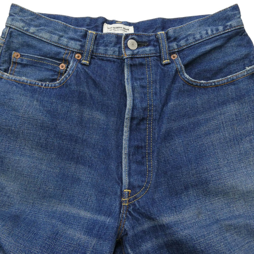 Ron Herman ロンハーマン 3720600017 DENIM デニムライン ダメージ加工 ボタンフライ ストレート デニムパンツ ジーンズ インディゴブルー系 30【中古】