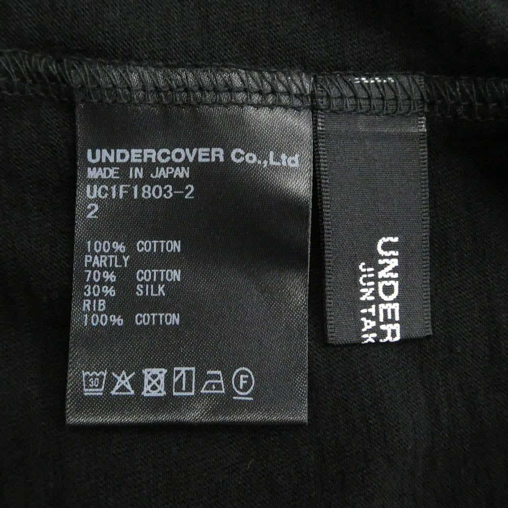 UNDERCOVER アンダーカバー 26SS UC1F1803-2 Slub cotton T-shirt 素材切替 背面ビックタグ スラブコットン Tシャツ 半袖カットソー ブラック系 2【美品】【中古】