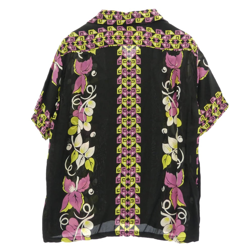 SUN SURF サンサーフ SS38568 RAYON HAWAIIAN SHIRT POLYNESIAN BORDER レーヨン ハワイアン オープンカラー 開襟 半袖 シャツ ブラック系 マルチカラー系 M【美品】【中古】