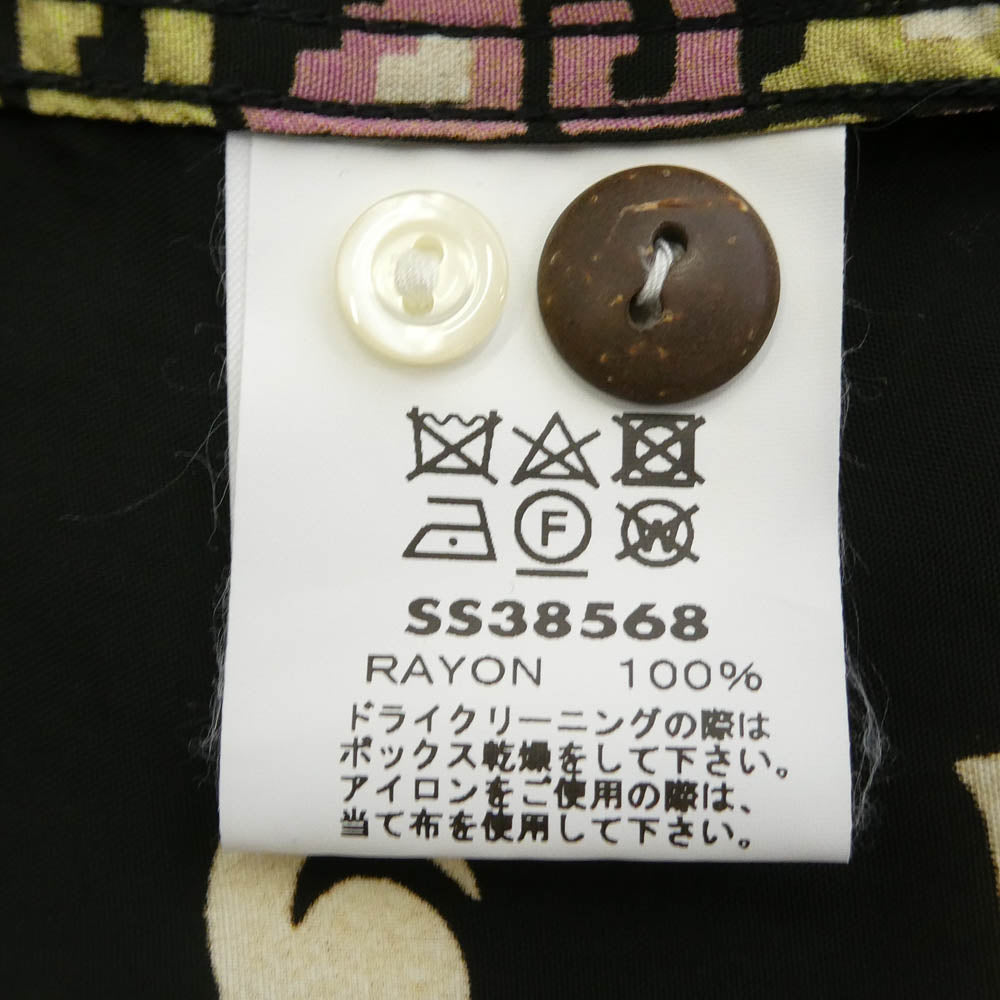 SUN SURF サンサーフ SS38568 RAYON HAWAIIAN SHIRT POLYNESIAN BORDER レーヨン ハワイアン オープンカラー 開襟 半袖 シャツ ブラック系 マルチカラー系 M【美品】【中古】