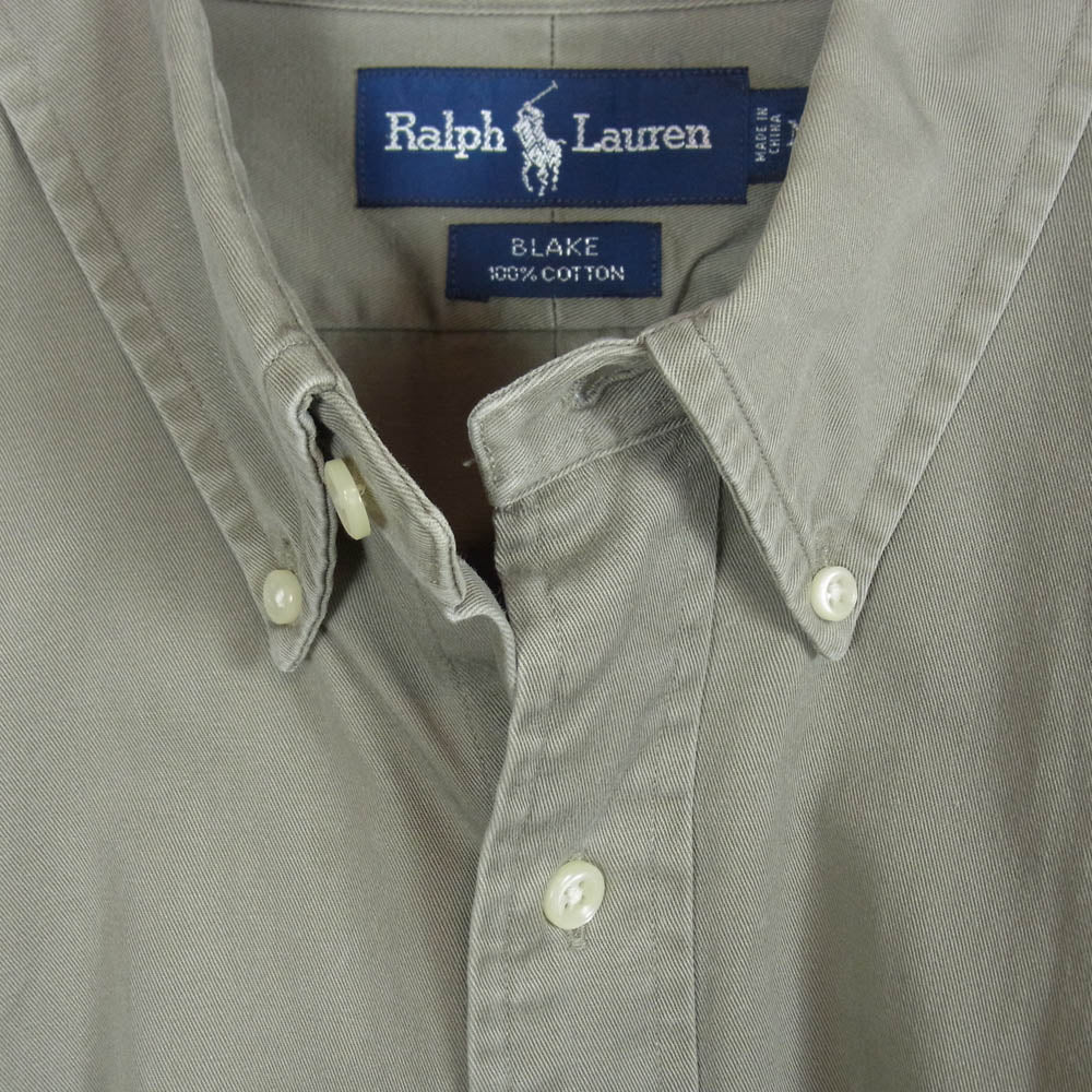 RALPH LAUREN ラルフローレン 90s ボタンダウン ロゴ刺繍 長袖シャツ グレー系 M【中古】