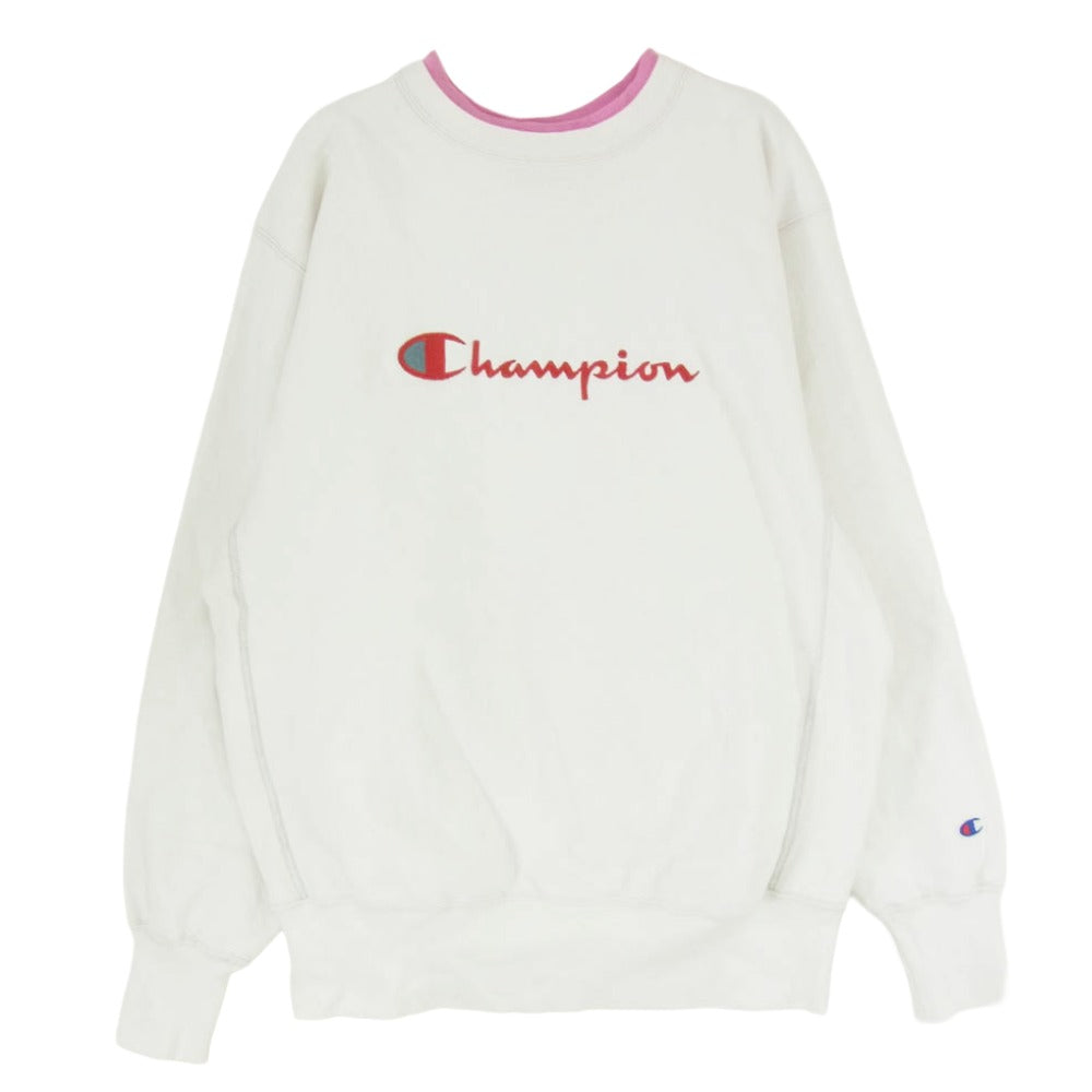Champion チャンピオン 90s 刺繍タグ 二重襟 クルーネック 長袖 スウェット ホワイト系 XL【中古】