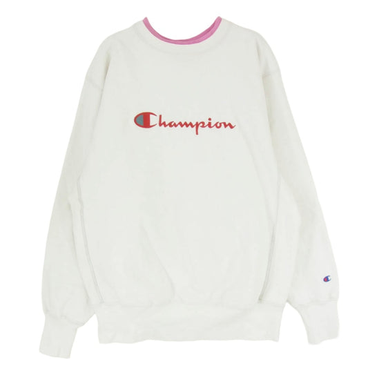 Champion チャンピオン 90s 刺繍タグ 二重襟 クルーネック 長袖 スウェット ホワイト系 XL【中古】