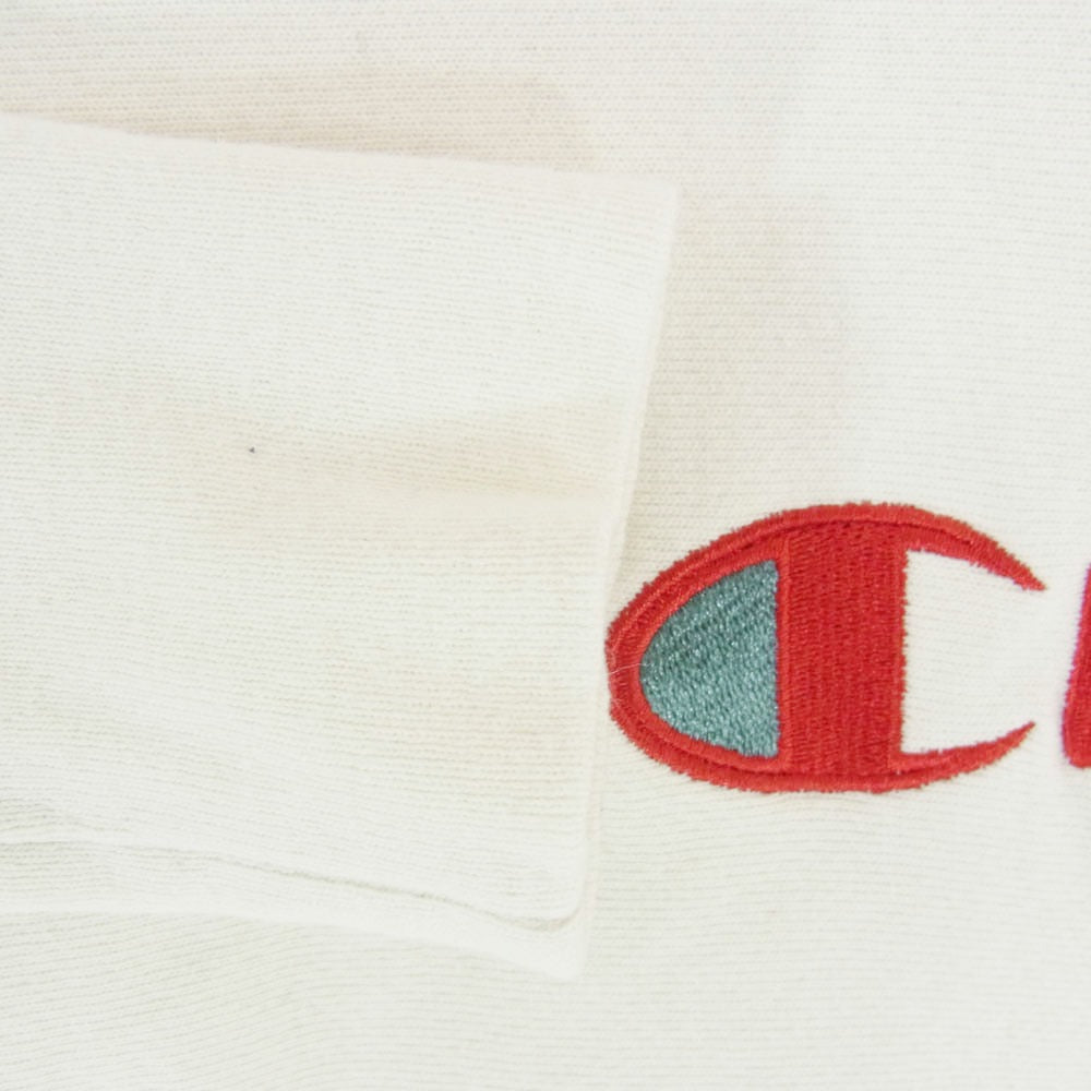 Champion チャンピオン 90s 刺繍タグ 二重襟 クルーネック 長袖 スウェット ホワイト系 XL【中古】