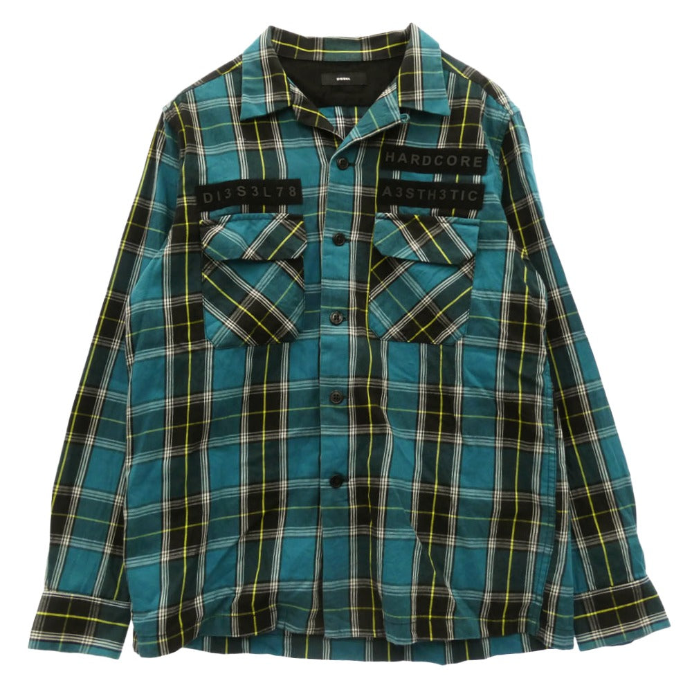 DIESEL ディーゼル テープデザイン チェック 長袖シャツ グリーン系 S【中古】