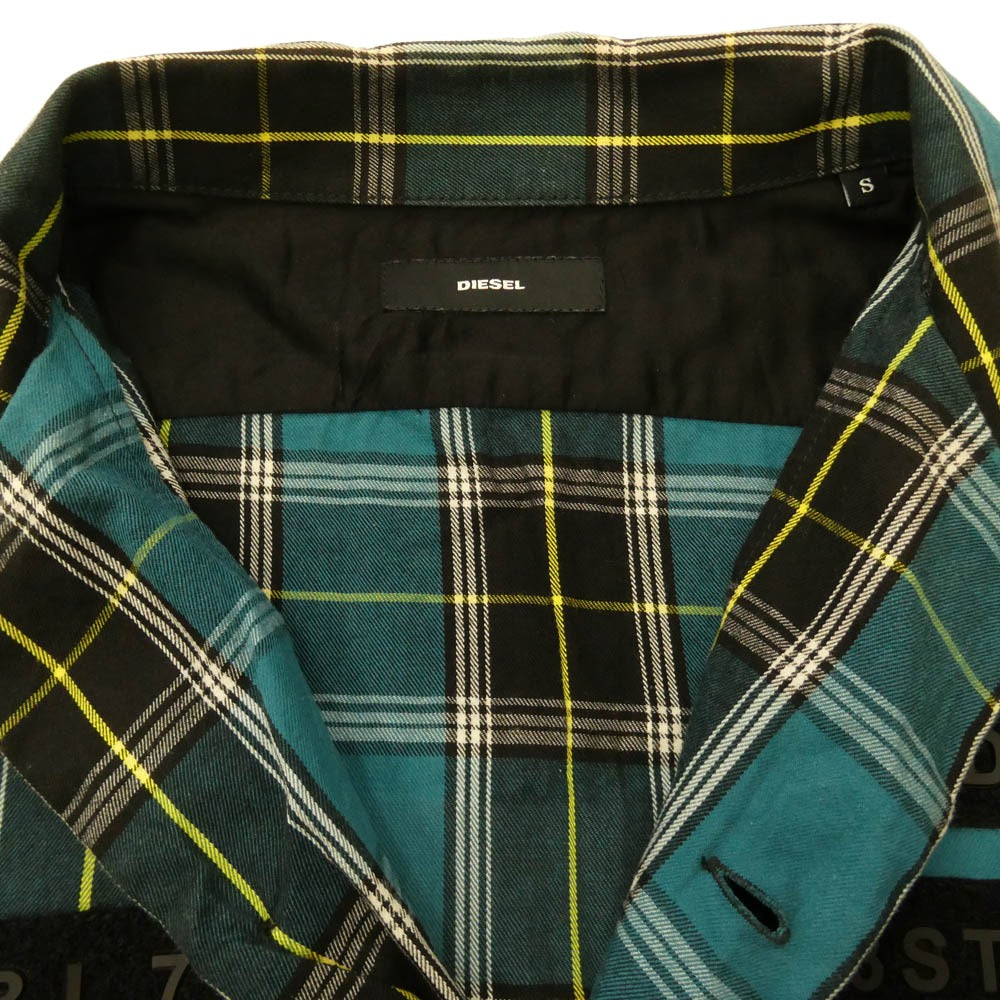 DIESEL ディーゼル テープデザイン チェック 長袖シャツ グリーン系 S【中古】