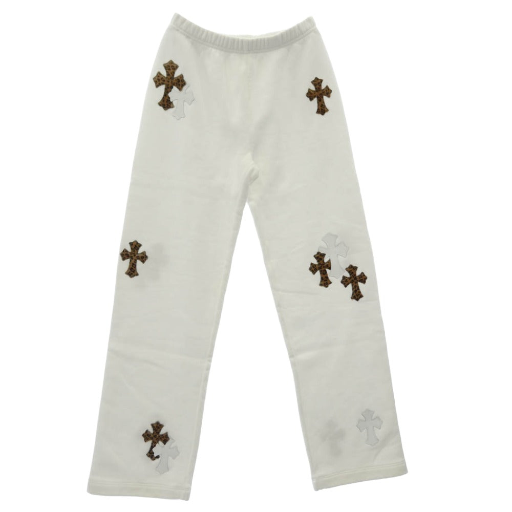 CHROME HEARTS クロムハーツ（原本無） Y Not Multi Leather Cross Patch Sweatpants ワイノット マルチセメタリークロスパッチ エナメル ハラコレザー スウェット パンツ ホワイト系 XS【美品】【中古】