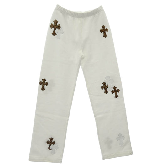 CHROME HEARTS クロムハーツ（原本無） Y Not Multi Leather Cross Patch Sweatpants ワイノット マルチセメタリークロスパッチ エナメル ハラコレザー スウェット パンツ ホワイト系 XS【美品】【中古】