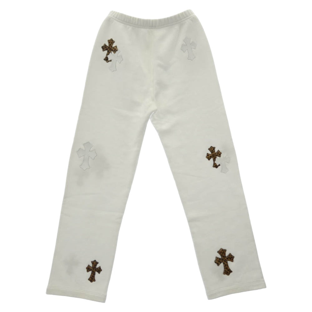 CHROME HEARTS クロムハーツ（原本無） Y Not Multi Leather Cross Patch Sweatpants ワイノット マルチセメタリークロスパッチ エナメル ハラコレザー スウェット パンツ ホワイト系 XS【美品】【中古】