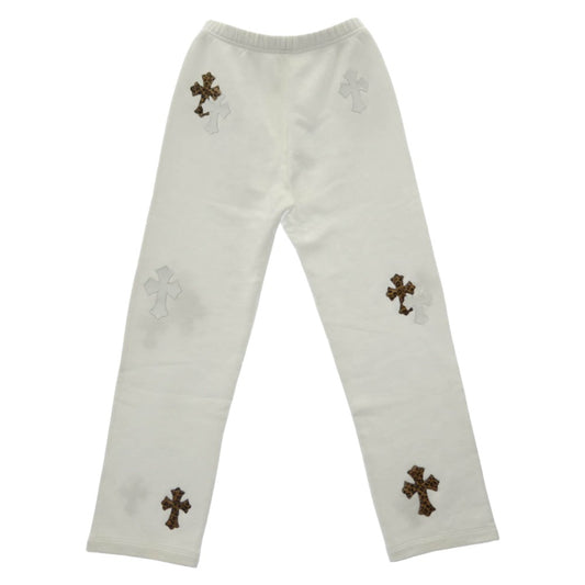 CHROME HEARTS クロムハーツ（原本無） Y Not Multi Leather Cross Patch Sweatpants ワイノット マルチセメタリークロスパッチ エナメル ハラコレザー スウェット パンツ ホワイト系 XS【美品】【中古】