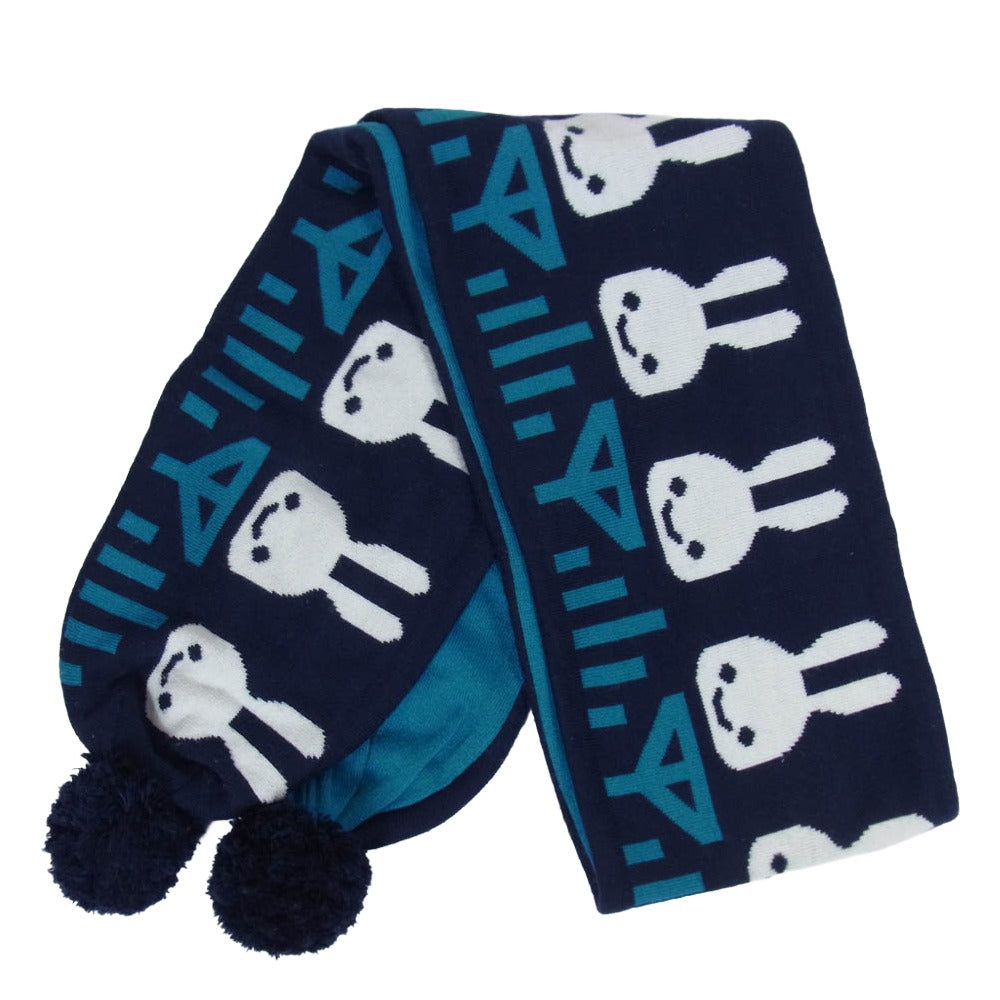 キューン ウサギ柄 ニット マフラー ネイビー系【中古】