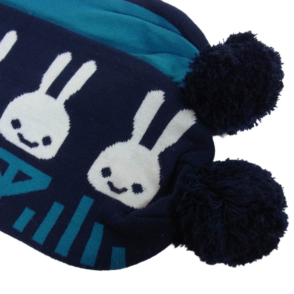 キューン ウサギ柄 ニット マフラー ネイビー系【中古】