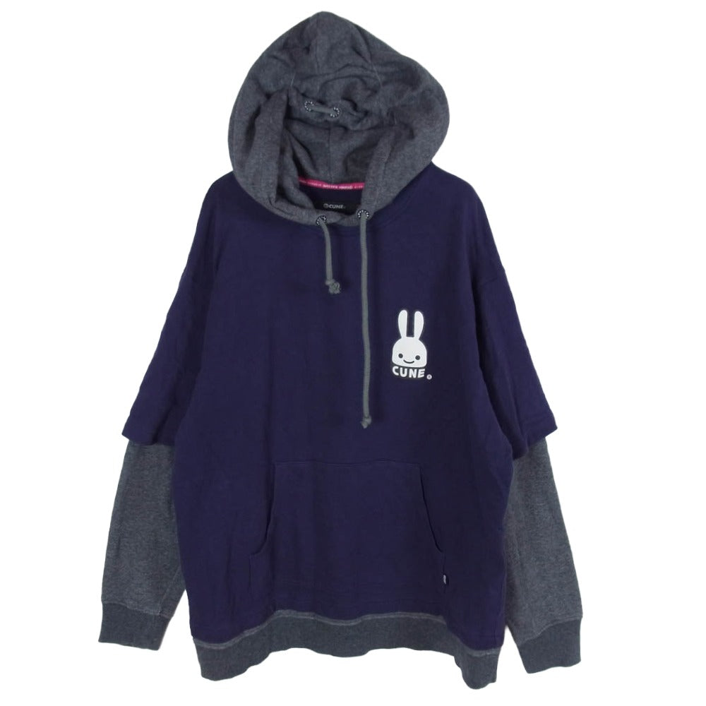 キューン HBFHD26 Tシャツを重ね着パーカー レイヤー スウェット パーカー ネイビー系 3【中古】