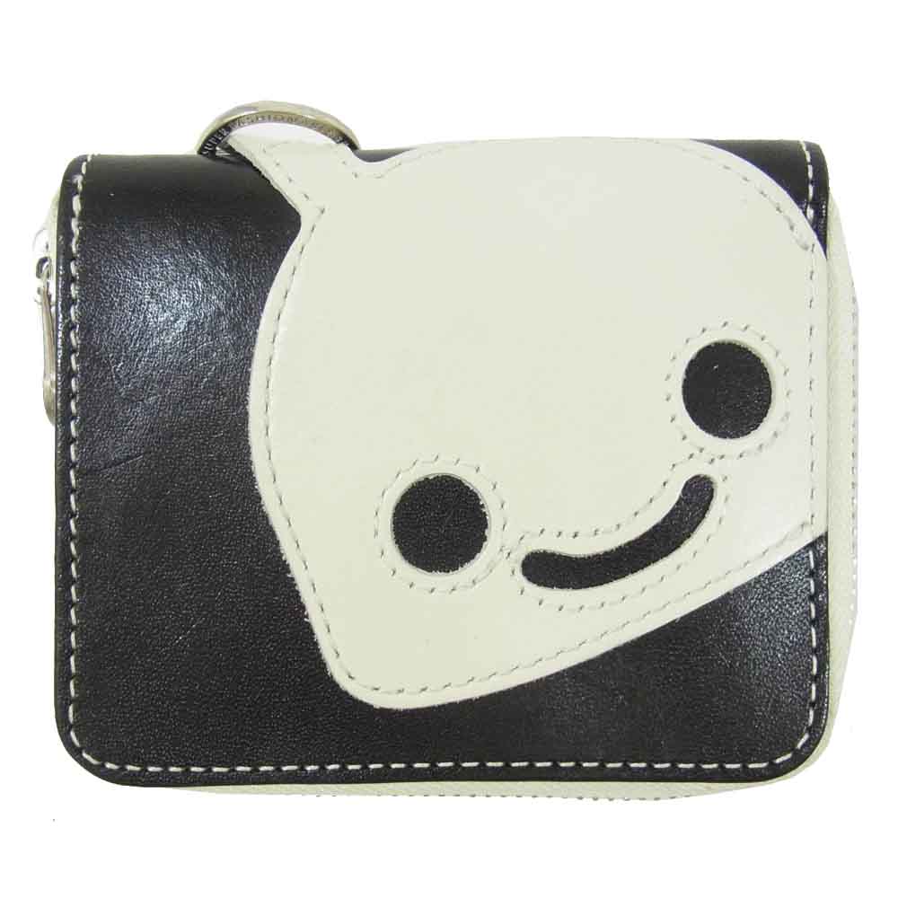 キューン レザー 二つ折り ラウンドジップ ウォレット 財布 ブラック系【中古】